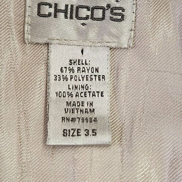 Chico's Button Front Shirt Dress Beige Shimmer 3.5/ XL Short Sleeves Pockets - Picture 13 of 15
